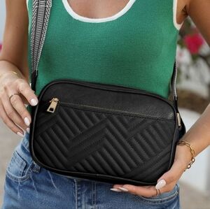Roulens Black Quilted Faux Leather Crossbody Bag